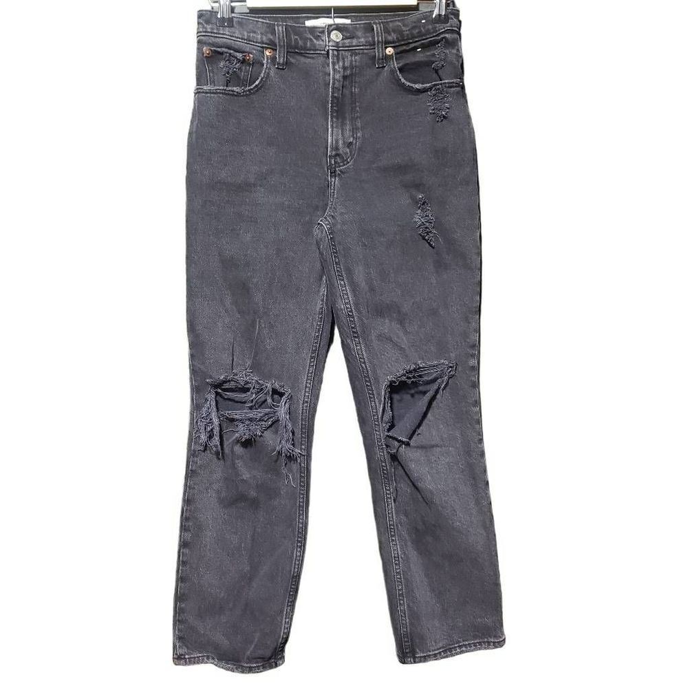Abercrombie & Fitch 90s Straight Ultra High Rise Distressed Black‎ Denim 26 Punk